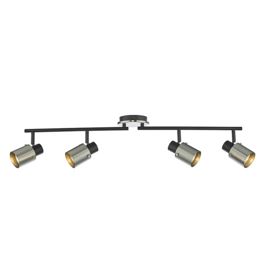 Four Light Spotlight Bar, Brushed Nickel & Matt Black - ID 12008