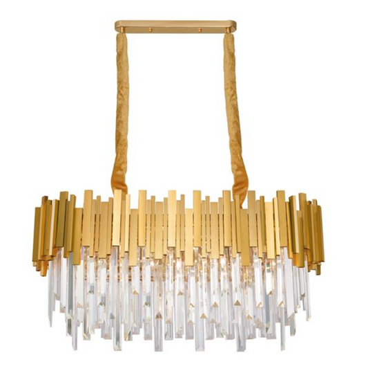 GRA Gold Metal & Crystal Linear Contemporary Chandelier