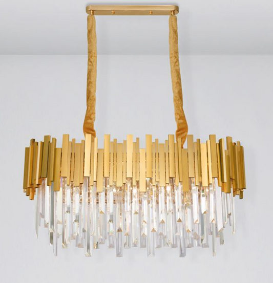 GRA Gold Metal & Crystal Linear Contemporary Chandelier