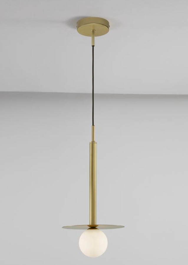 Modern Single Pendant, Opal Glass & Brass Gold Aluminium - ID 12259