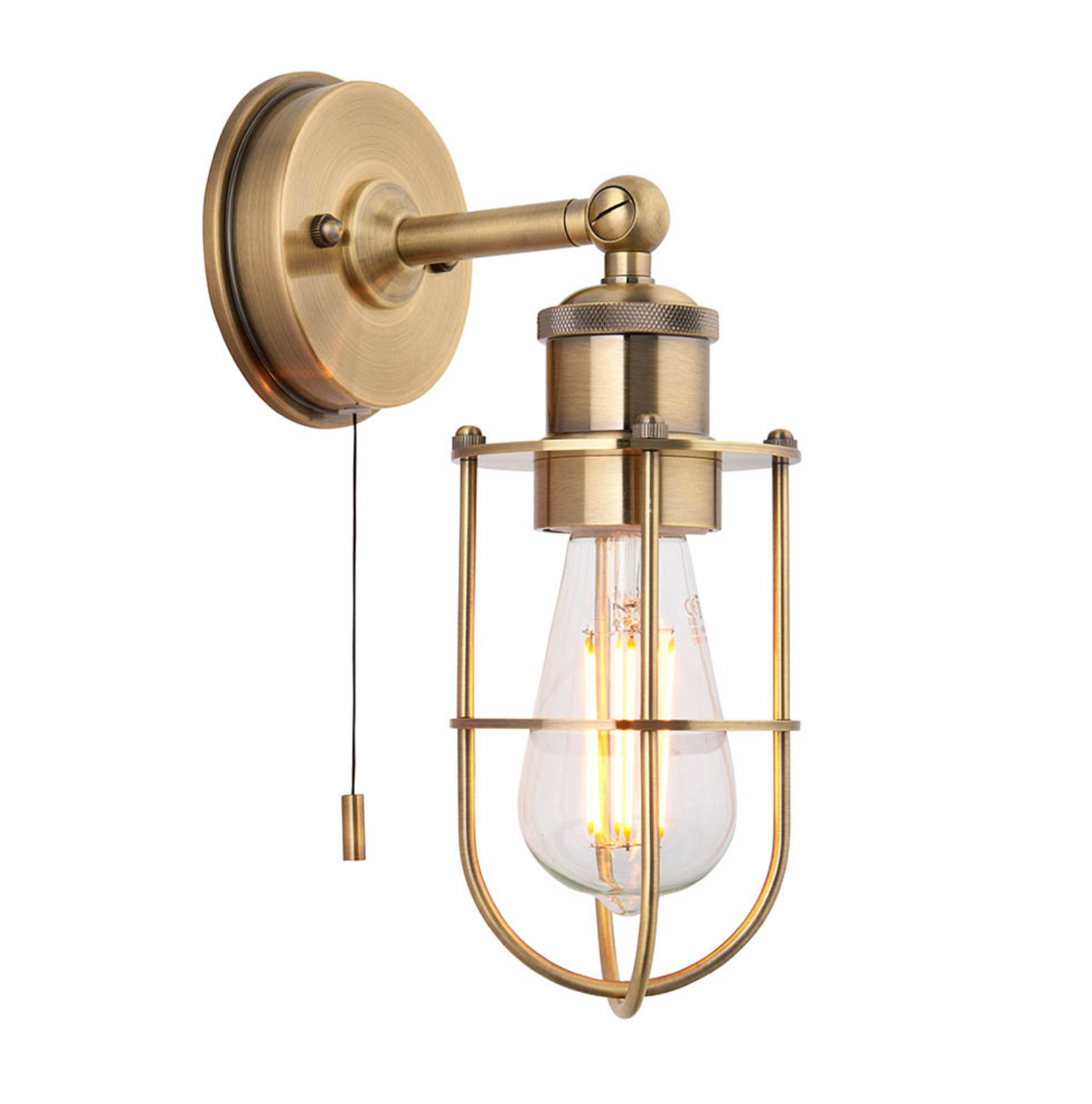 Caged Wall Light, Antique Brass - ID 12294