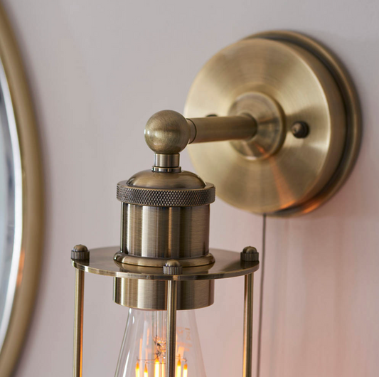 Caged Wall Light, Antique Brass - ID 12294
