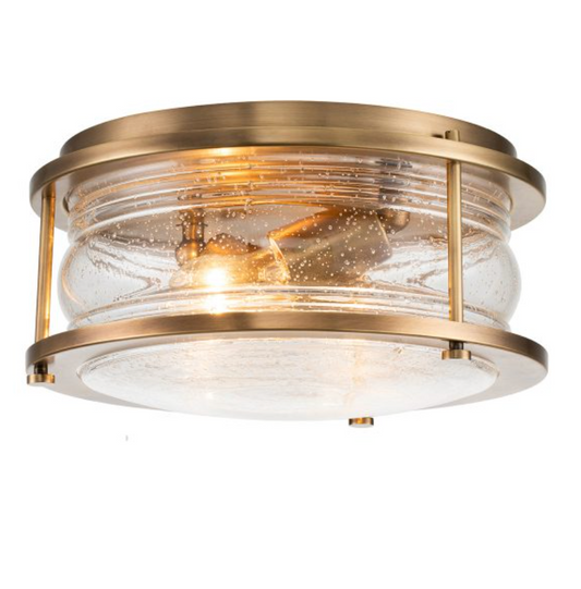 Nautilus Brass & Seeded Clear Glass Semi Flush IP44 Ceiling Light
