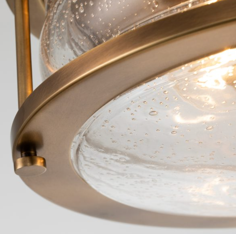 Nautilus Brass & Seeded Clear Glass Semi Flush IP44 Ceiling Light