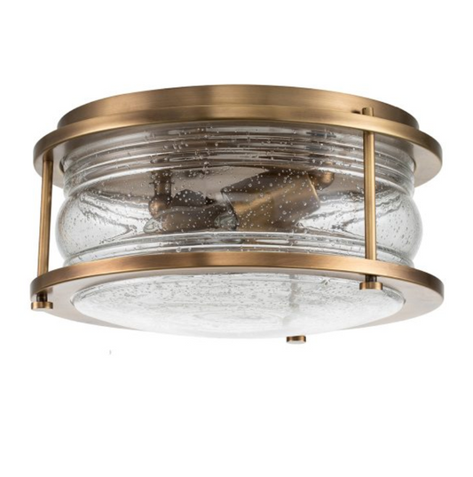 Nautilus Brass & Seeded Clear Glass Semi Flush IP44 Ceiling Light
