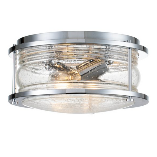 Nautilus Polished Chrome & Seeded Clear Glass Semi Flush IP44 Ceiling Light