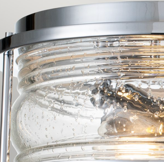 Nautilus Polished Chrome & Seeded Clear Glass Semi Flush IP44 Ceiling Light