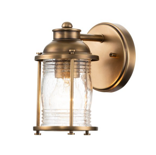 Nautilus Brass & Seeded Clear Glass IP44 Bathroom Wall Light