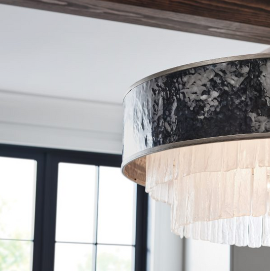 REV Opulent Hammered Stainless Steel & Textured Glass Eight Lamp Chandelier - ID 12486