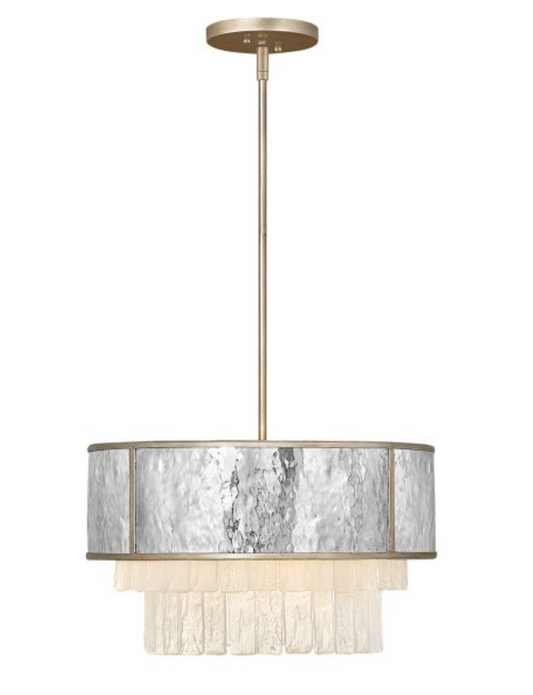 REV Opulent Hammered Stainless Steel & Textured Glass Four Lamp Semi-flush Pendant - ID 12485