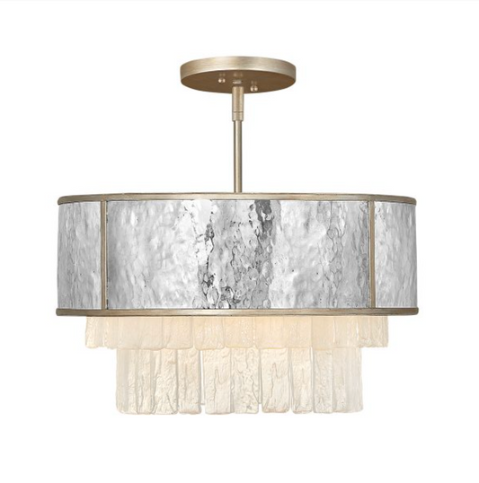 REV Opulent Hammered Stainless Steel & Textured Glass Four Lamp Semi-flush Pendant - ID 12485