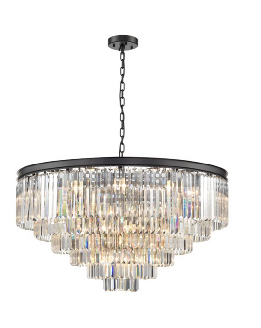 PERO Circular Tiered Large 100cm Black Metal & Crystal Pendant - ID 12383