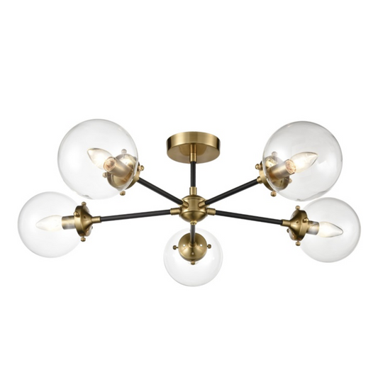 Cricklewood 5 Globe Black & Gold Flush Ceiling Light - ID 8836