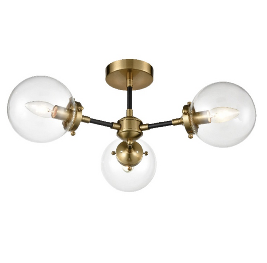 Cricklewood 3 Globe Black & Gold Flush Ceiling Light - ID 8835