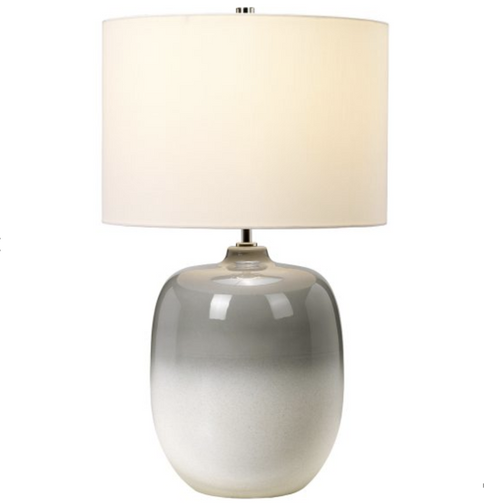 Grey/White Ceramic Table Lamp c/w Ivory Drum Shade - ID 8958