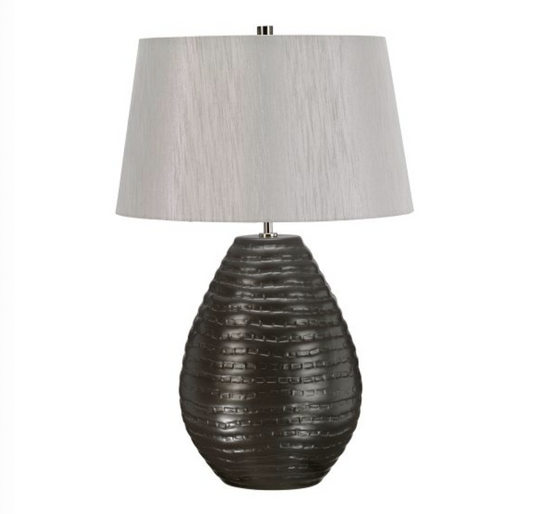 Graphite Grey Ceramic Table Lamp c/w Silver Tapered Drum Shade - ID 8960