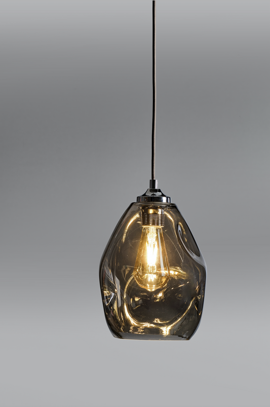 Hague Spun Glass Single Pendant In Smoked - ID 9098