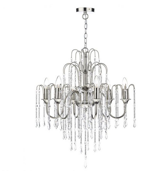 Polished Nickel 6 Light Chandelier with Crystal Beads - ID 5076