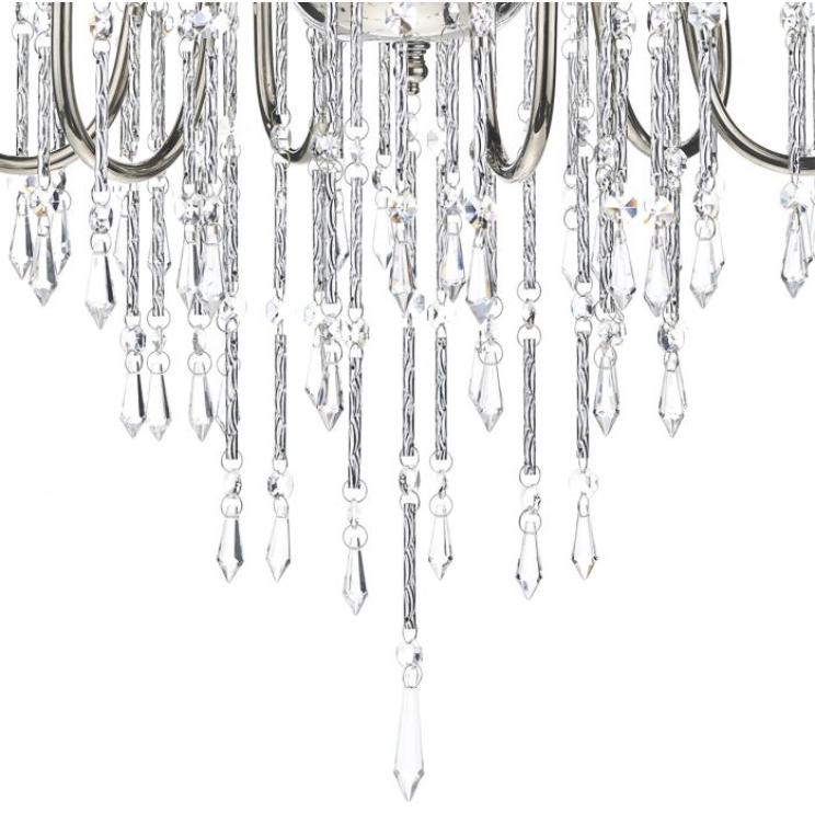 Polished Nickel 6 Light Chandelier with Crystal Beads - ID 5076