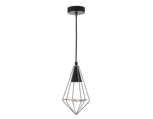 Torridon Singler Pendant In Black & Chrome With Glass Feature - 9503
