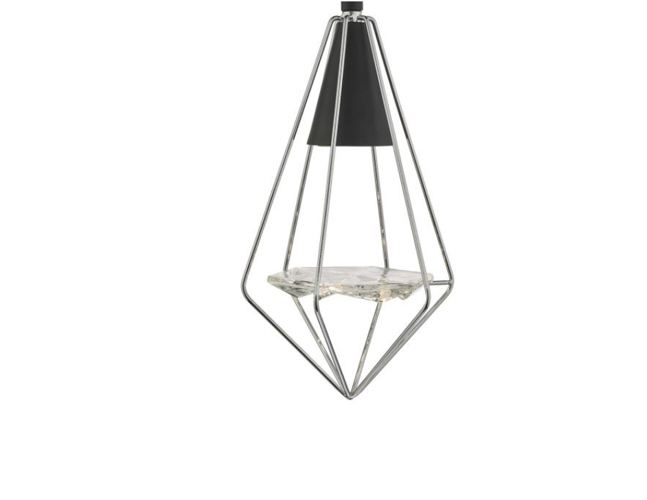 Torridon Singler Pendant In Black & Chrome With Glass Feature - 9503