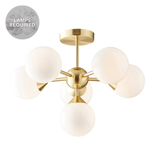Mid-Century Satin Brass Globe Semi Flush - ID 9641