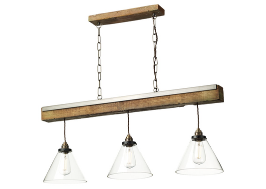 Wooden Style Triple Pendant with Clear Glass Shades - ID 9420