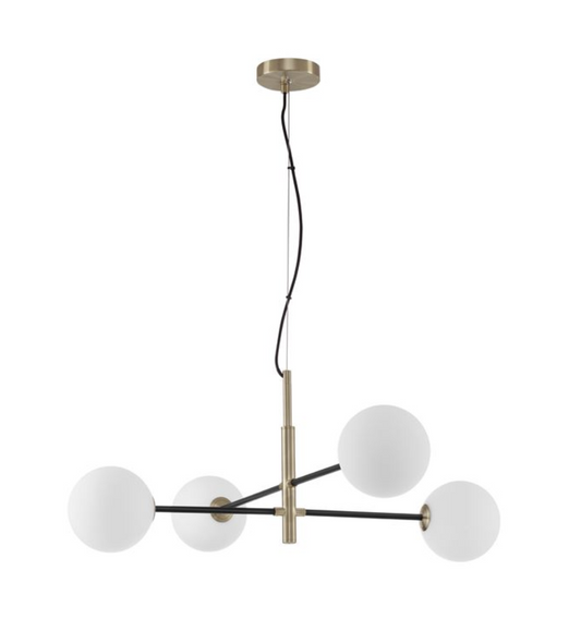 VIT Satin Brass & Black Rod 4 Arm Globe Chandelier - ID 9950