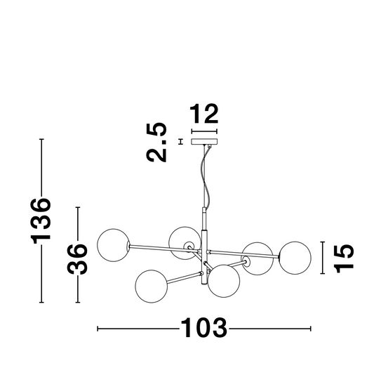 VIT Satin Brass & Black Rod 6 Arm Globe Chandelier - ID 9951