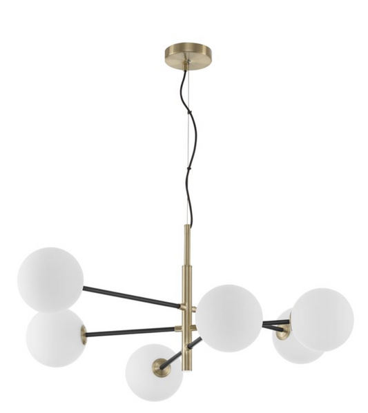 VIT Satin Brass & Black Rod 6 Arm Globe Chandelier - ID 9951