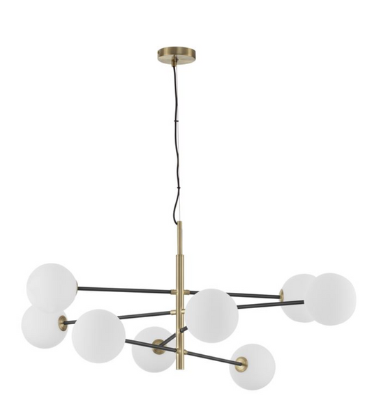 VIT Satin Brass & Black Rod 8 Arm Globe Chandelier - ID 9952