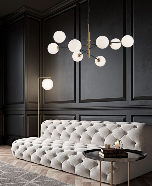 VIT Satin Brass & Black Rod 8 Arm Globe Chandelier - ID 9952