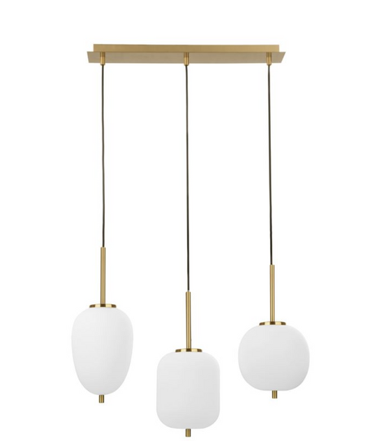 LAT Brass & Opal Glass Linear Triple Pendant - ID 9953