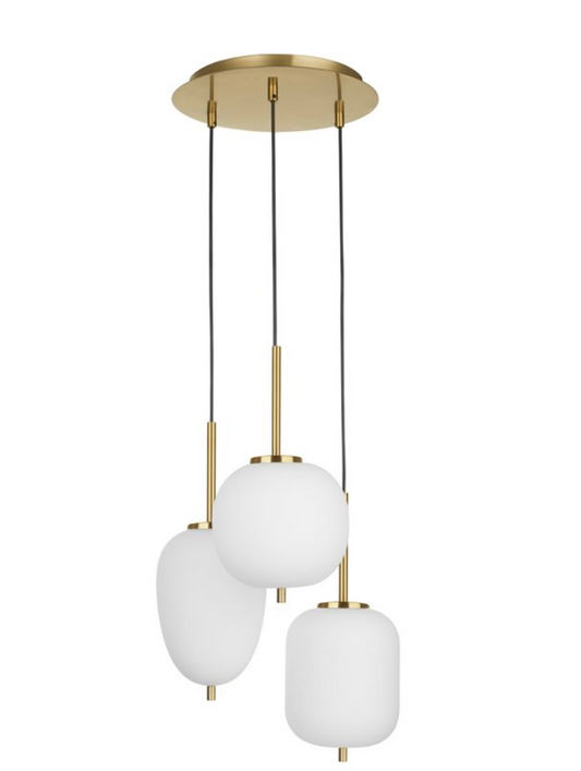 LAT Brass & Opal Glass Cluster Triple Pendant - ID 9954