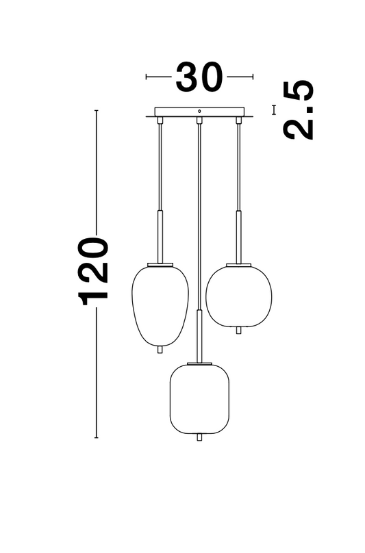 LAT Brass & Opal Glass Cluster Triple Pendant - ID 9954