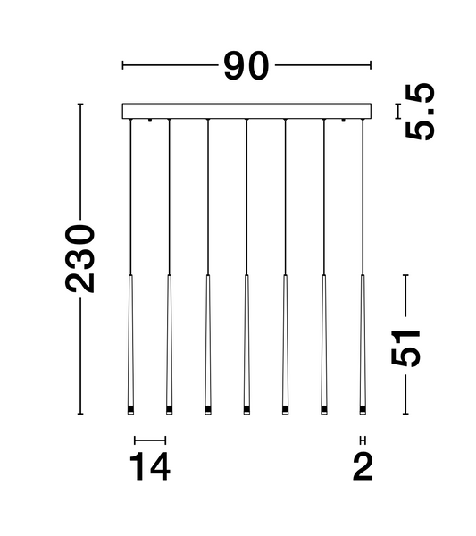 GIO Black Aluminium & Acrylic 7 Lamp Linear Bar Pendant - ID 9965