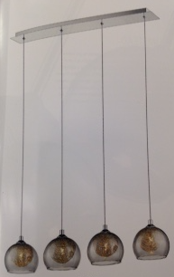 Smoked Grey Glass & Aluminium Pendant 4 Light Linear Bar Pendant - ID 8634