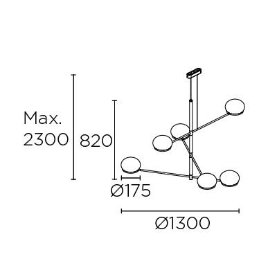 OCO Black Metal With Diffused Pebble Six Lamp Ceiling Light - ID 10726