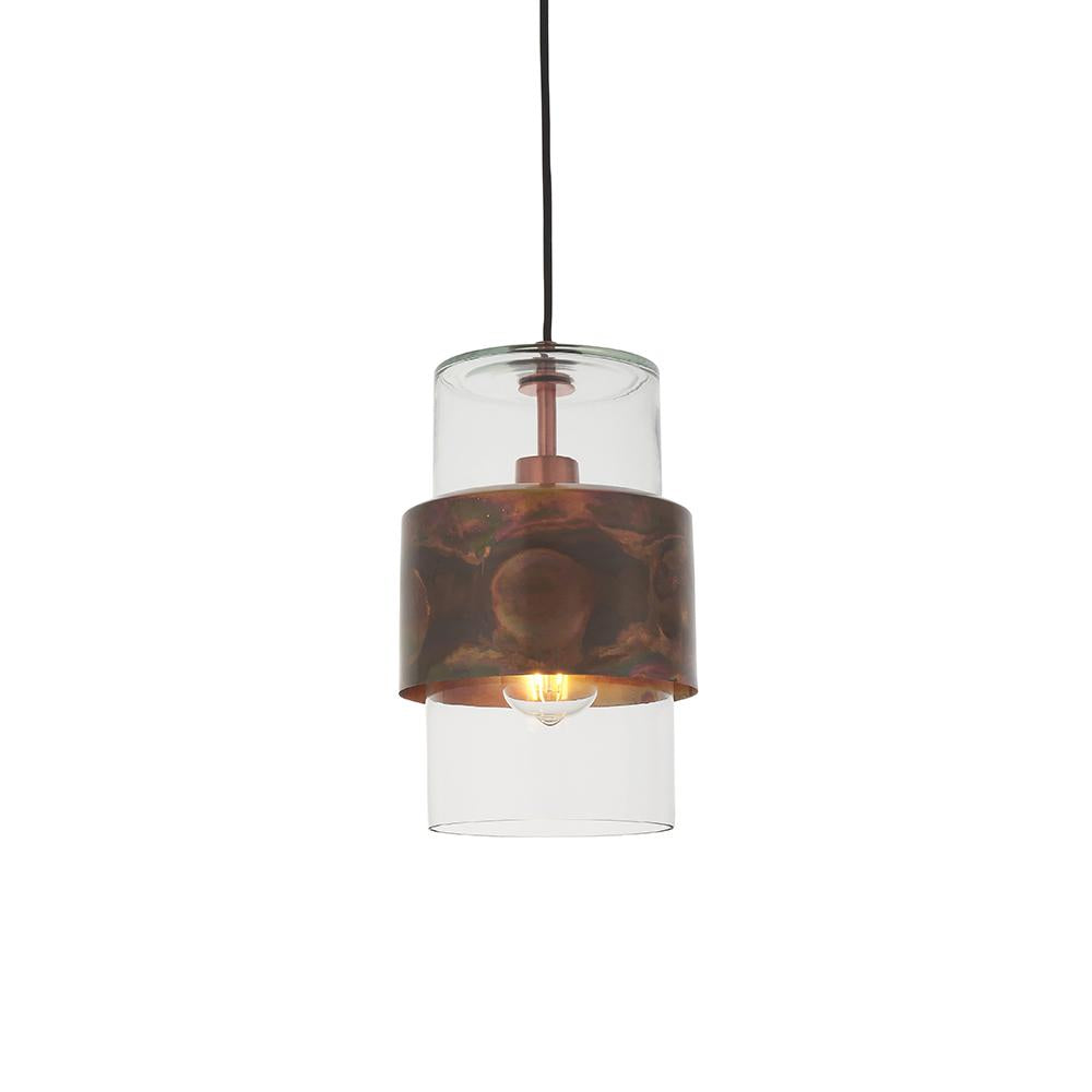 Copper Patina & Clear Glass Single Pendant - ID 11108