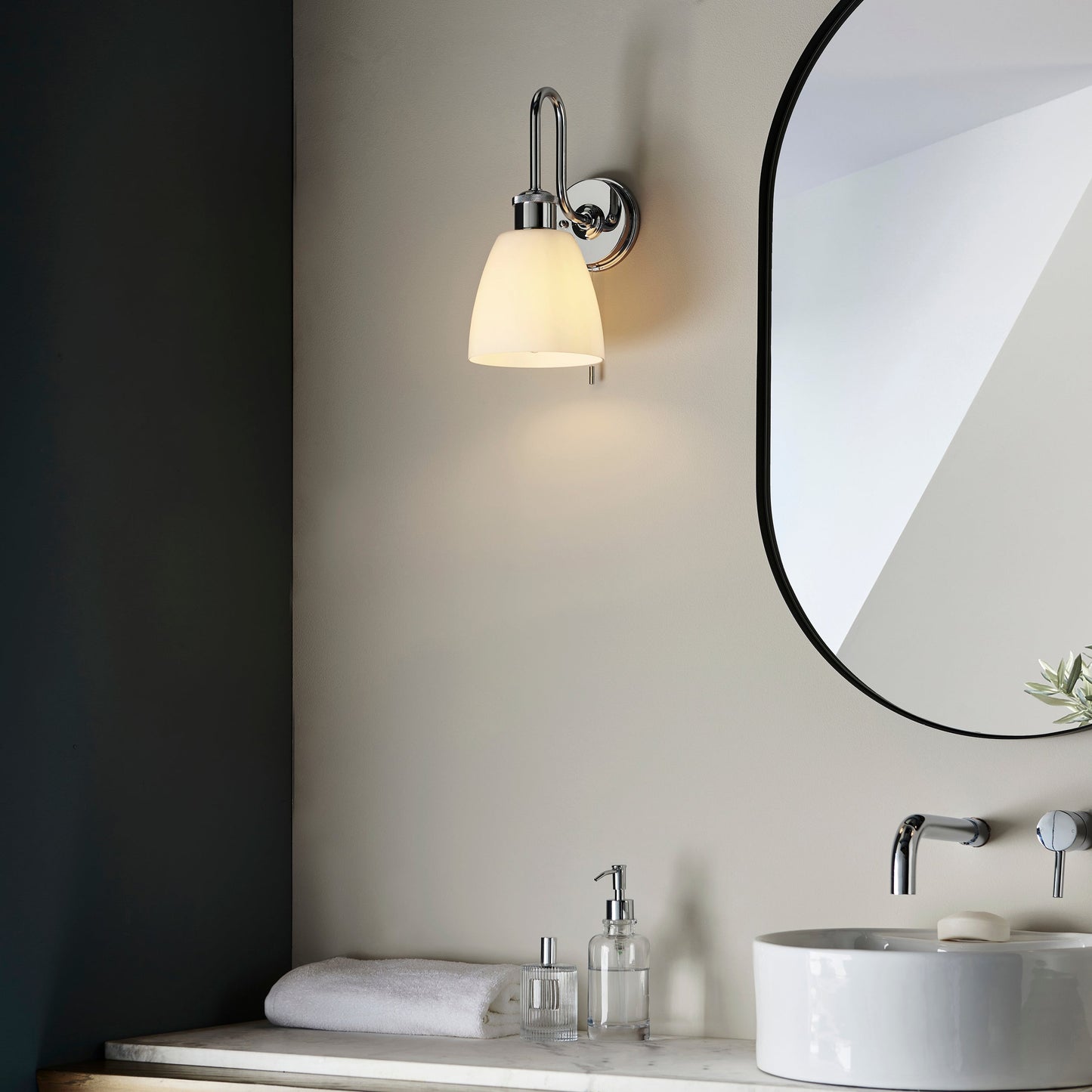 Industrial Chic Chrome & Opal Glass Bathroom Wall Light - ID 11662