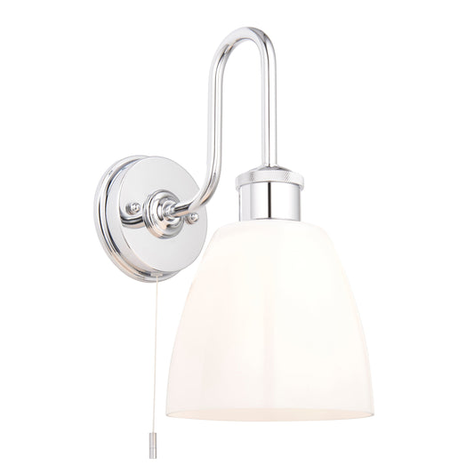 Industrial Chic Chrome & Opal Glass Bathroom Wall Light - ID 11662
