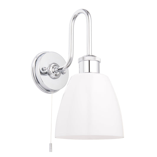 Industrial Chic Chrome & Opal Glass Bathroom Wall Light - ID 11662