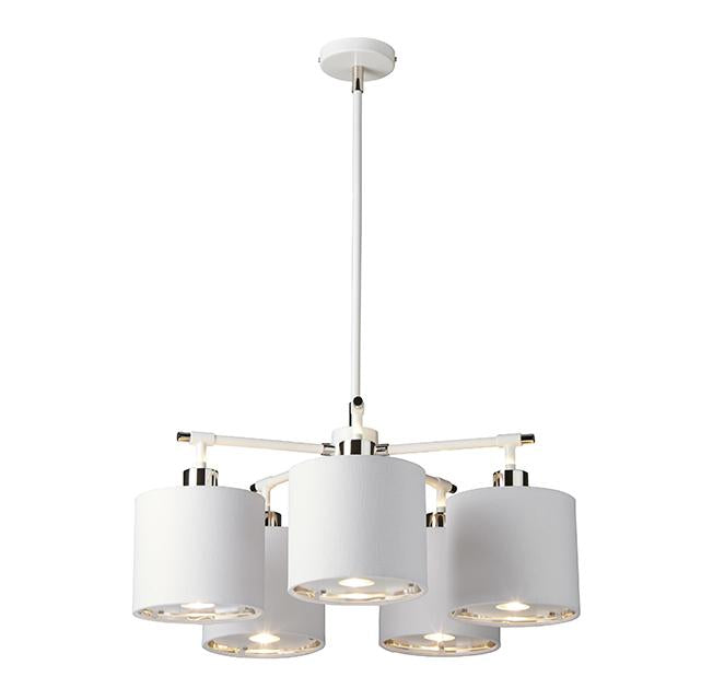 Balance Five Light Chandelier White and Polished Nickel