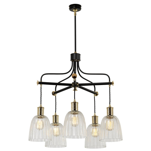Five Light Black/Polished Brass Chandlier