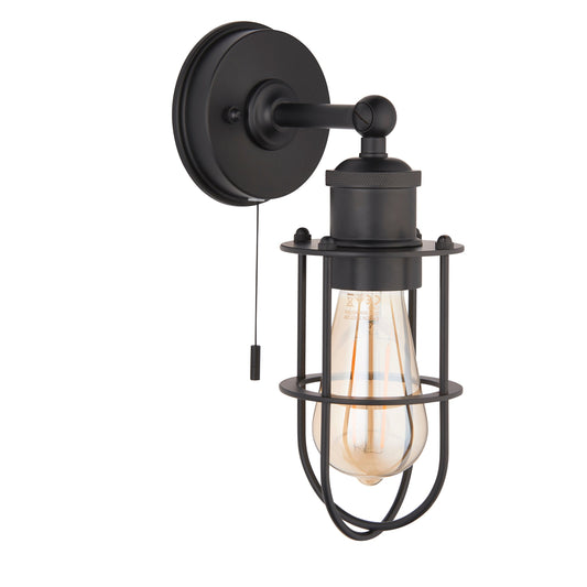 Industrial Caged Matt Black Bathroom Wall Light - ID 11665