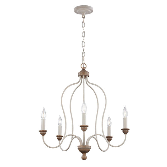 Five Light Chalk Washed/ Beachwood Chandelier
