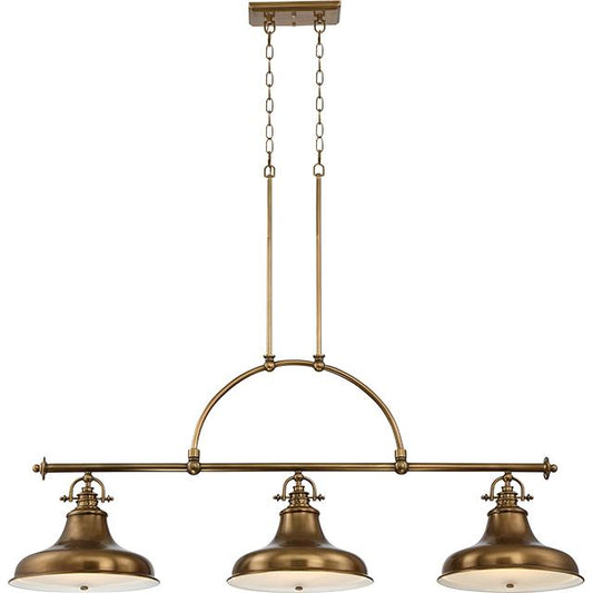 Emery Three Light Weathered Brass Island Chandelier